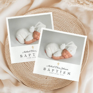 Serviette En Papier Croix religieuse élégante Photo Baptême