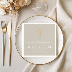 Serviette En Papier Croix Religieuse Taupe Moderne Baptême