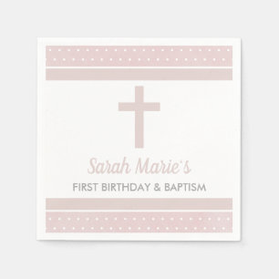 Serviette En Papier Croix rose Bébé fille premier anniversaire Baptême