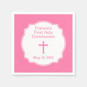 Serviette En Papier Croix rose Première communion sainte