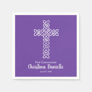 Serviette En Papier Croix royale pourpre Baptême Communion