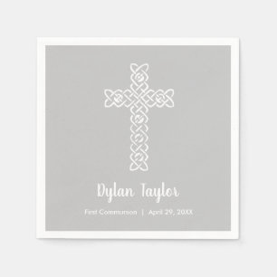 Serviette En Papier Croix sur la Communion Platine Baptême Christening