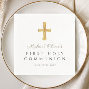 Serviette En Papier Croix Taupe Garçon Religieux Première Communion So