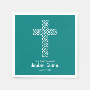Serviette En Papier Croix Turquoise Communion Baptême Christening