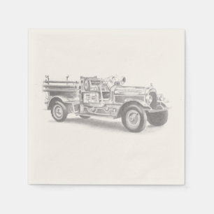 Serviette En Papier croquis au crayon de camion de pompiers vintage de