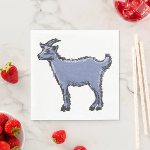 Serviette En Papier Croquis de chèvre grise, animal de ferme rustique