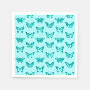 Serviette En Papier Croquis papillon, aqua et turquoise