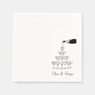 Serviette En Papier Croquis Tour Champagne Nom personnalisé Mariage