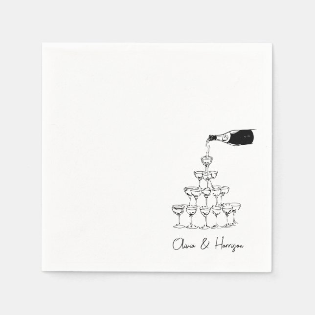 Serviette En Papier Croquis Tour Champagne Nom personnalisé Mariage (Devant)