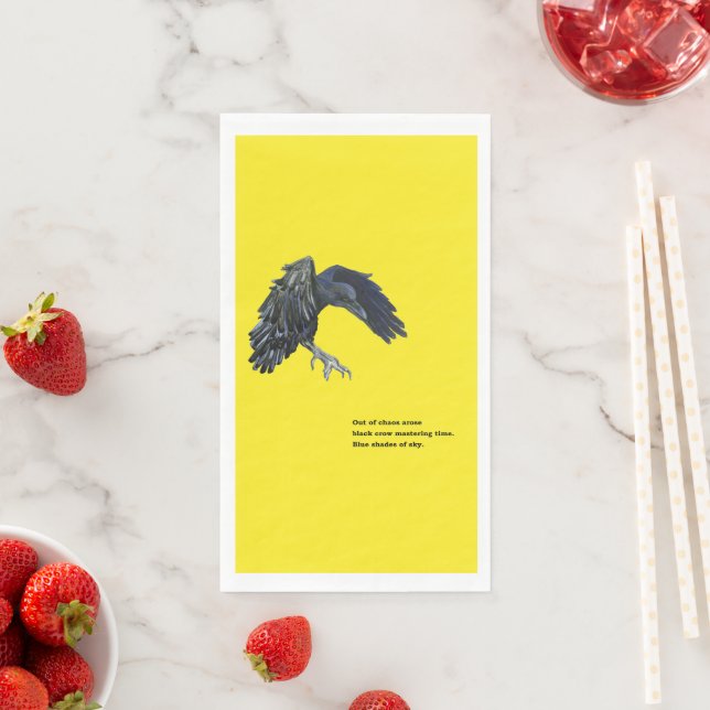 Serviette En Papier Crow noir et Haiku (En situation)