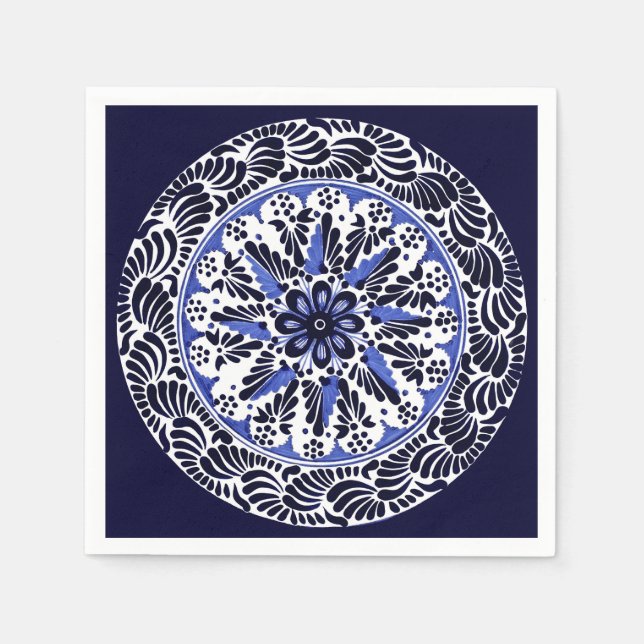 Serviette En Papier Cuatro Talavera bleu et blanc (Devant)