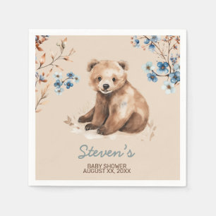 Serviette En Papier Cuire ours aquarelle garçon baby shower invitation