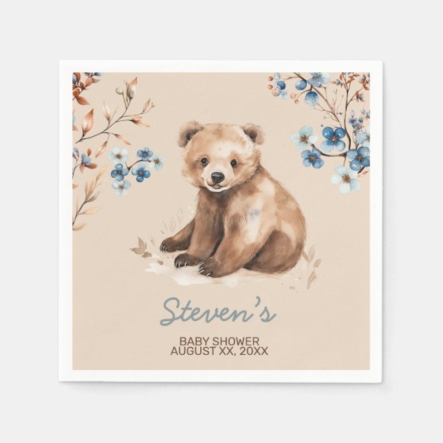 Serviette En Papier Cuire ours aquarelle garçon baby shower invitation (Devant)
