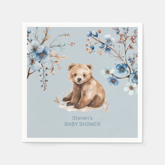 Serviette En Papier Cuire ours aquarelle garçon baby shower invitation (Devant)