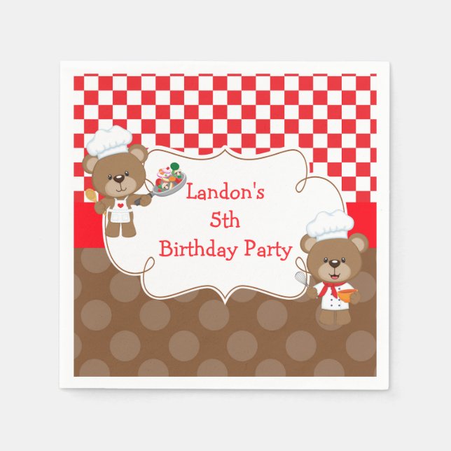 Serviette En Papier Cuisine Chef Ours Fête d'anniversaire (Devant)