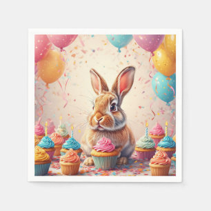 Serviette En Papier 🐰 Cupcake d'anniversaire joyeux de Lapin Joyeux