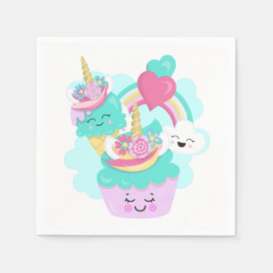 Serviette En Papier Cupcake mignonne et crème glacée joyeuse