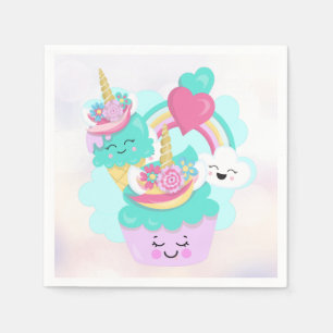 Serviette En Papier Cupcake mignonne et crème glacée joyeuse