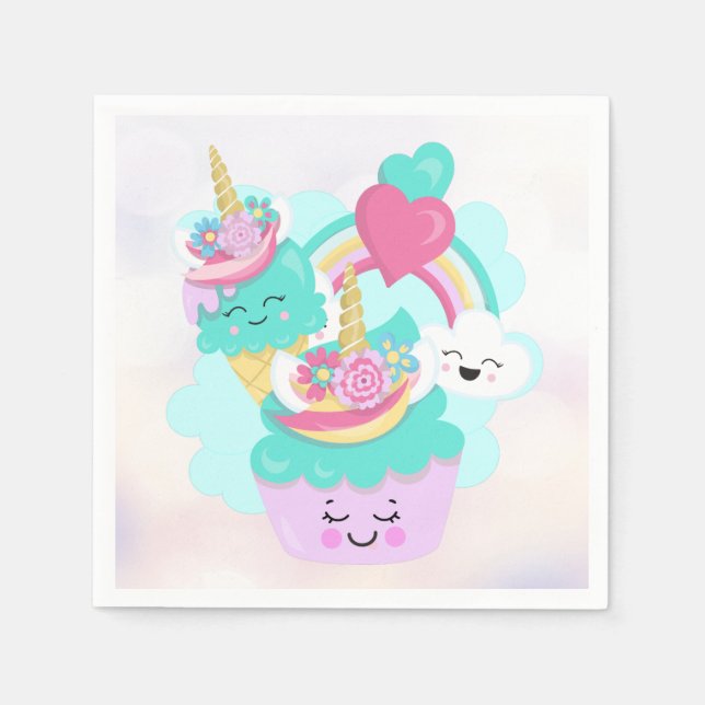 Serviette En Papier Cupcake mignonne et crème glacée joyeuse (Devant)
