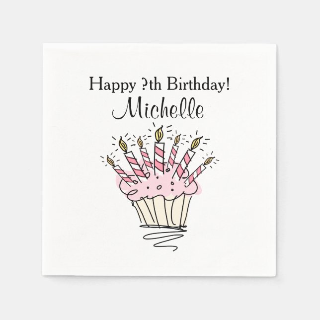 Serviette En Papier cupcake personnalisé avec bougies serviettes de fê (Devant)