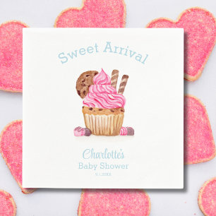 Serviette En Papier Cupcake Rose Aquarelle Au Baby shower Chocolé