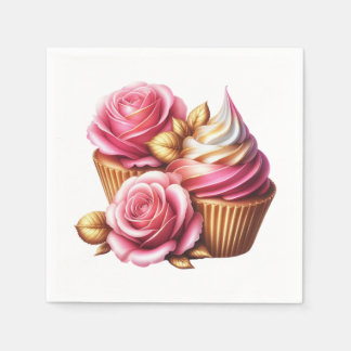 Serviette En Papier Cupcakes aux roses