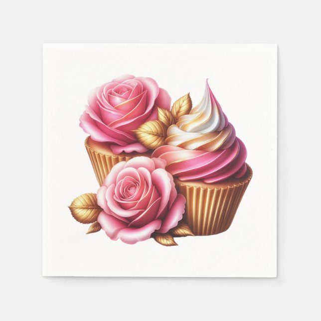 Serviette En Papier Cupcakes aux roses (Devant)