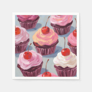 Serviette En Papier Cupcakes Cerise Glaçés   Célébration d'Anniversair