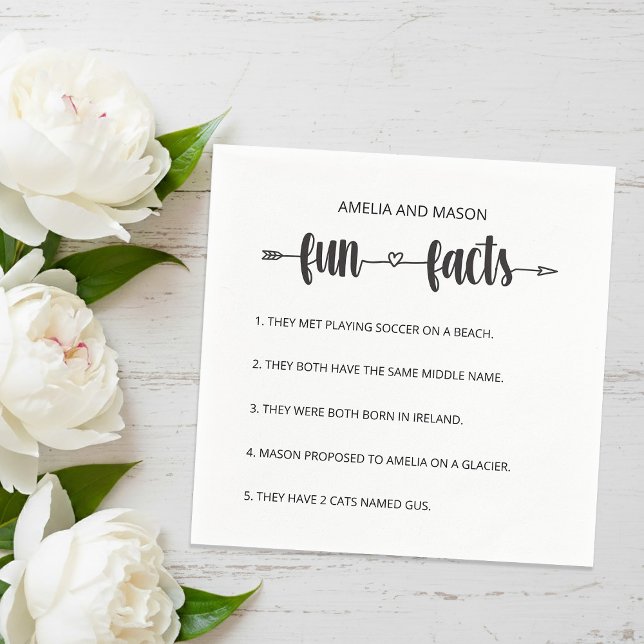 Serviette En Papier Cupid's Arrow Script Minimal Fun Facts Wedding (Cupid's Arrow Script Minimal Fun Facts Wedding Napkins)