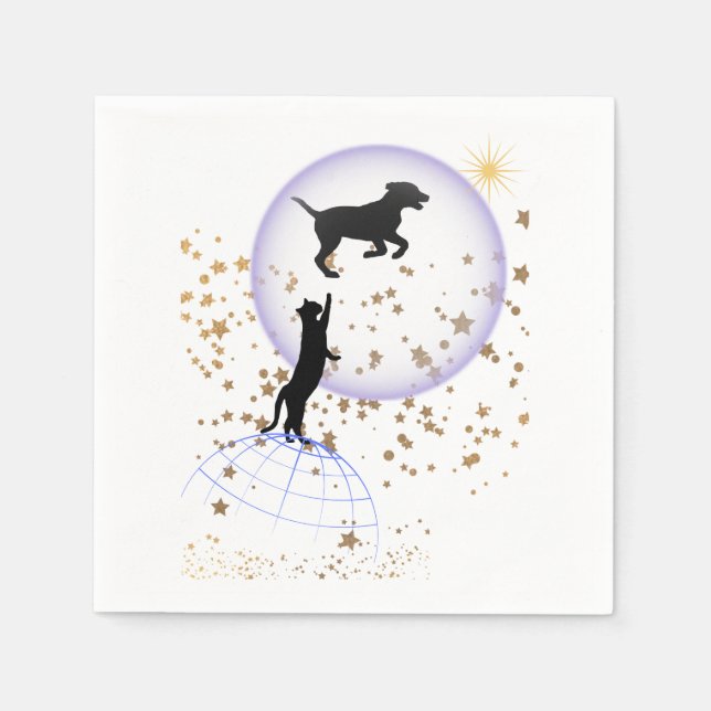 Serviette En Papier Curieux chat et chien courant (Devant)