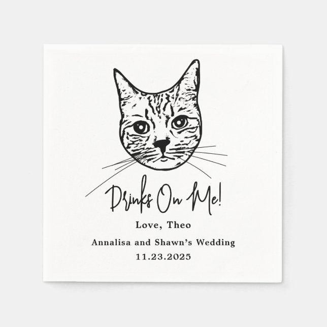 Serviette En Papier Custom Cat Cocktail Napkins Wedding (Devant)