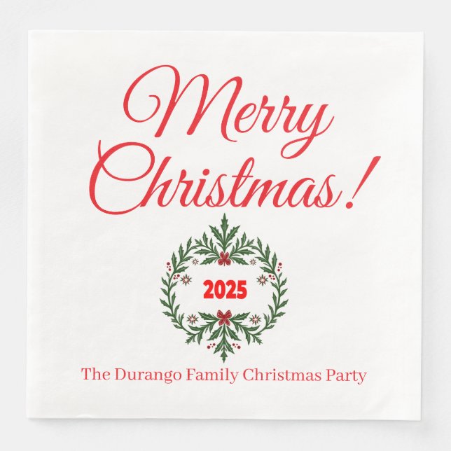 Serviette En Papier Custom Christmas Festive Floral Wreath Dinner (Devant)