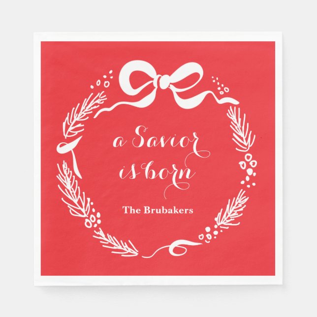 Serviette En Papier Custom Modern Luke 2 Scripture Red Christmas (Devant)