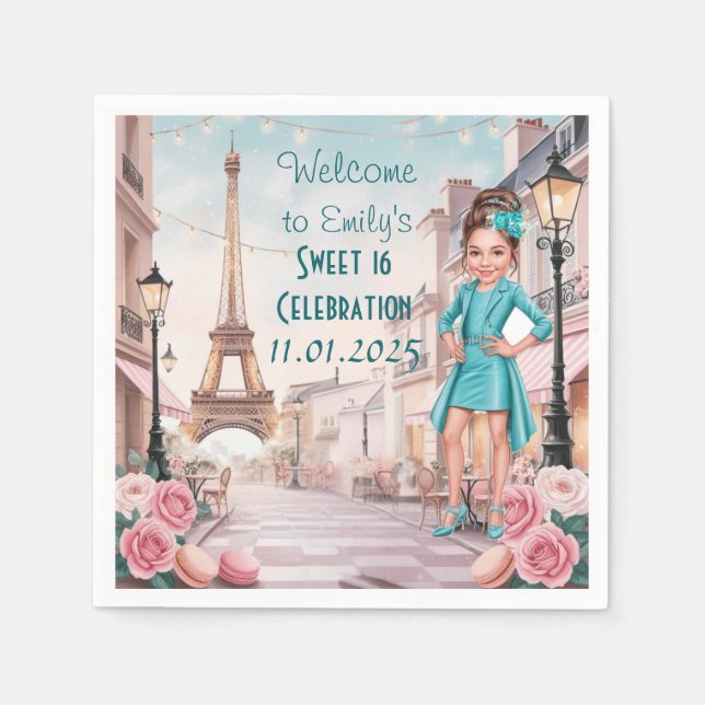 Serviette En Papier Custom Paris and Roses Sweet 16 in Paris (Devant)