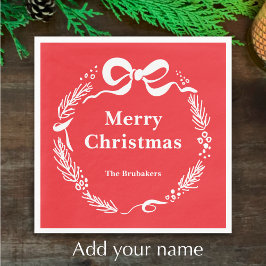 Serviette En Papier Custom Red Modern Hand Drawn Bow Merry Christmas
