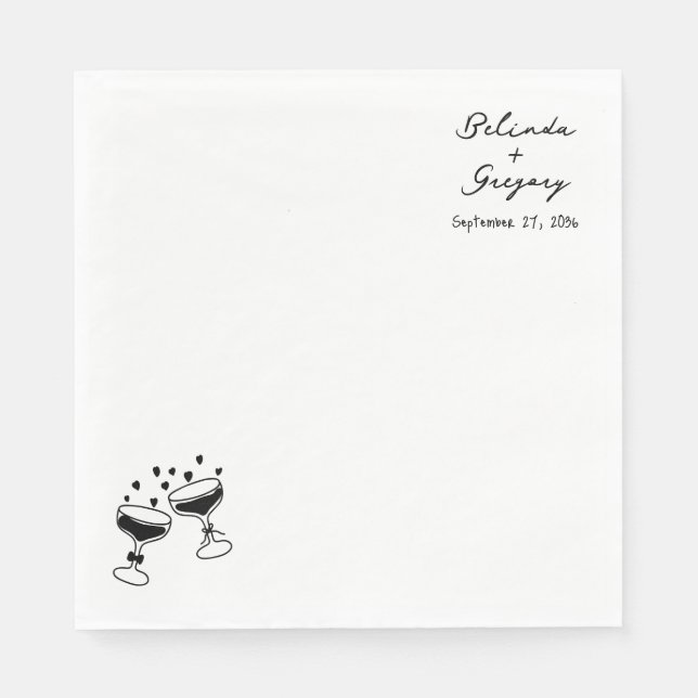 Serviette En Papier Custom Sparkling Wine Tower Doodles Wedding (Devant)