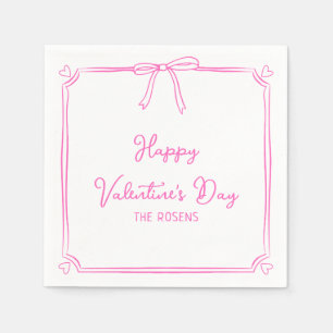 Serviette En Papier Custom Valentine's Day Party Cute Rose Bow Coeurs