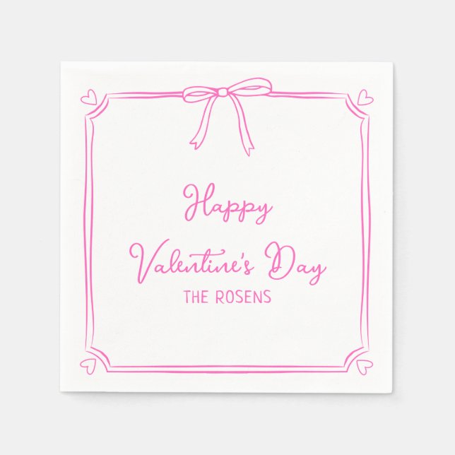 Serviette En Papier Custom Valentine's Day Party Cute Rose Bow Coeurs (Devant)