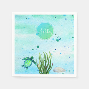 Serviette En Papier Customisé sous le Baby shower SeaTurtle
