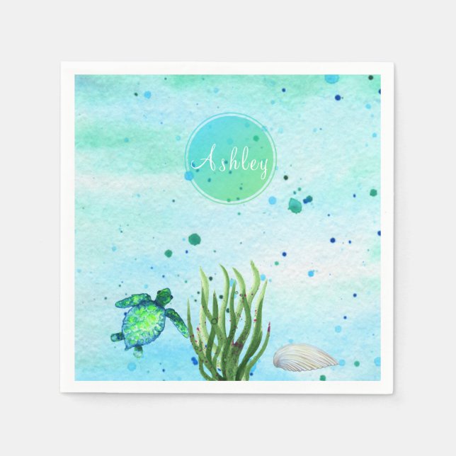 Serviette En Papier Customisé sous le Baby shower SeaTurtle (Devant)