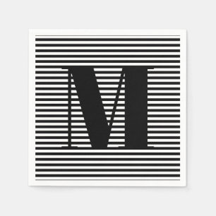 Serviette En Papier Customiser monogramme initial noir blanc rayures