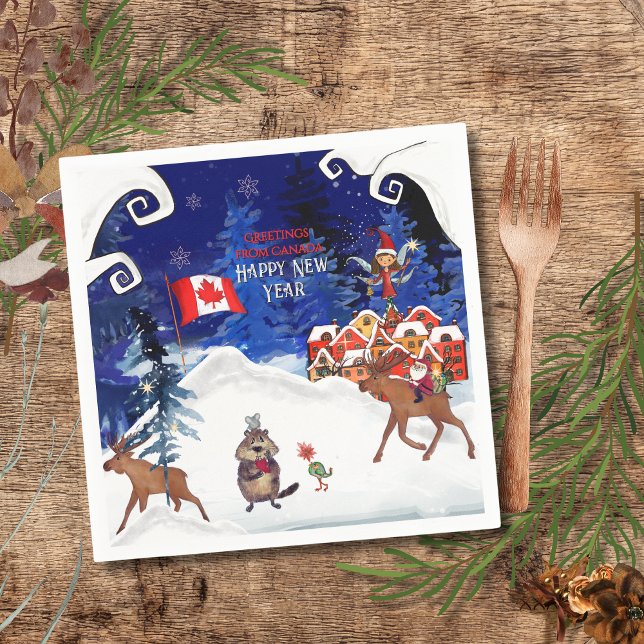 Serviette En Papier Customize Winter Napkin | Your Country & Greeting (Customize Winter Napkin  Your Country & Greeting)