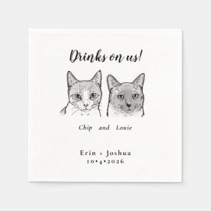 Serviette En Papier Cute 2 Chats Face Animaux de compagnie Cheers Bois