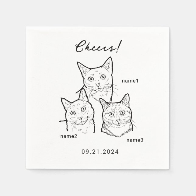 Serviette En Papier Cute 3 Chats Cheval Cocktail Mariage (Devant)