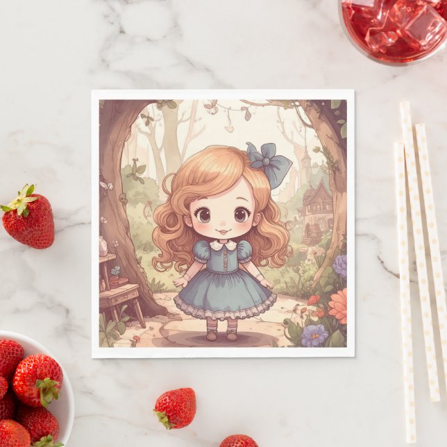 Serviette En Papier Cute Alice in Wonderland Whimsical Woodland Art (En situation)