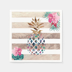 Serviette En Papier Cute ananas or rayé