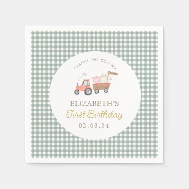 Serviette En Papier Cute animal de ferme Barnyard Anniversaire (Devant)