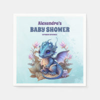 Cute Aquarelle Baby shower Dragon Bleu