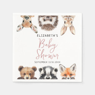 Serviette En Papier Cute Aquarelle Bois Animaux Fille Baby shower