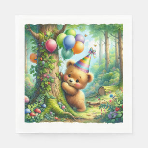Serviette En Papier Cute Aquarelle Cartoon Bébé Ours Bébé Anniversaire